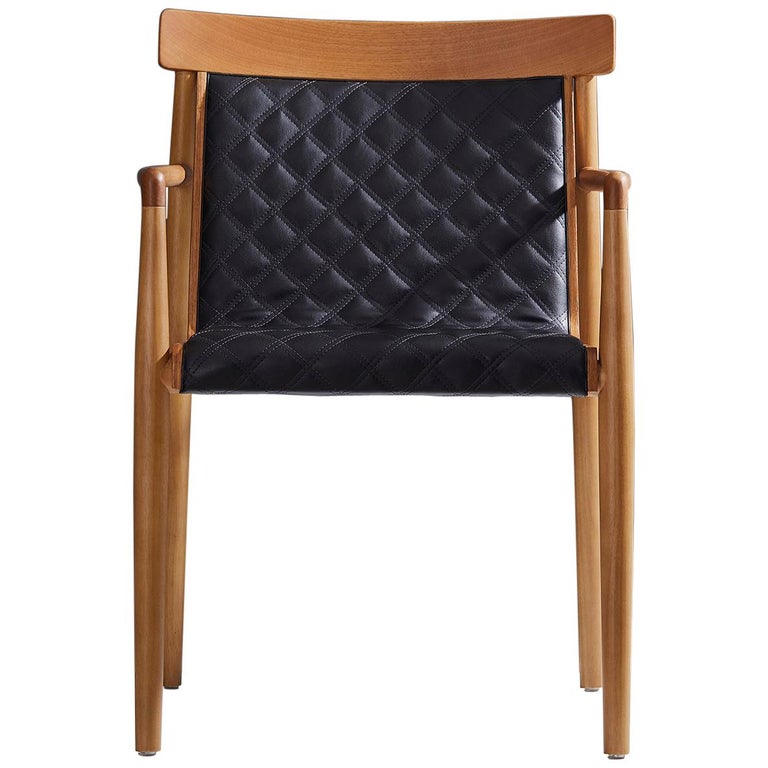 Contemporary Chair in Natural Solid Wood, Upholstered, Natural Wood Back, Arms For Sale