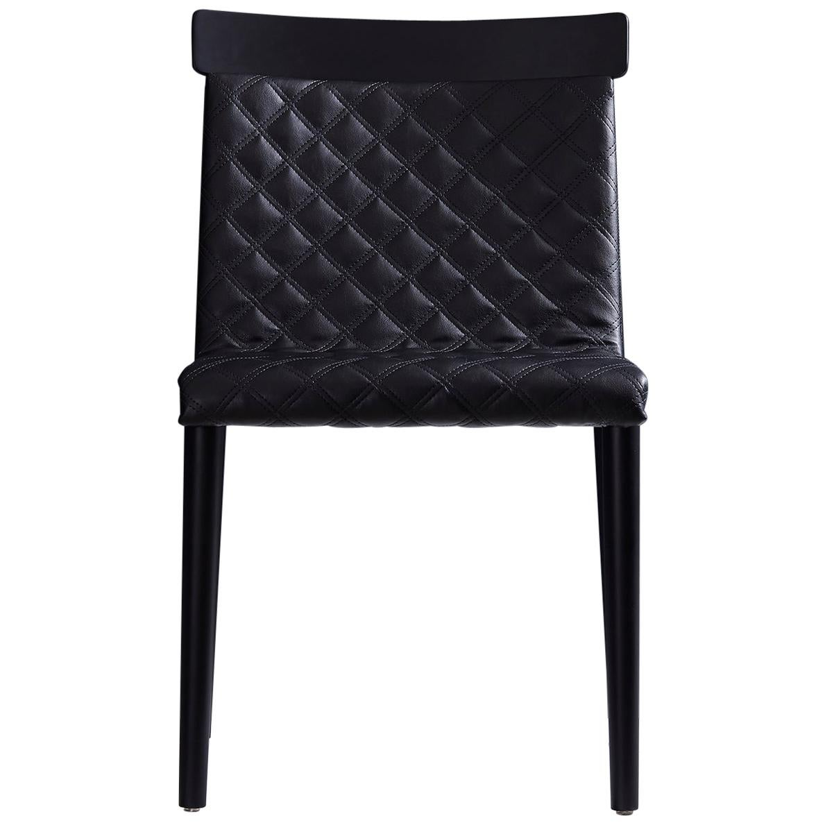 Contemporary Chair in Natural Solid Wood, Upholstered, Quilted, No Arms