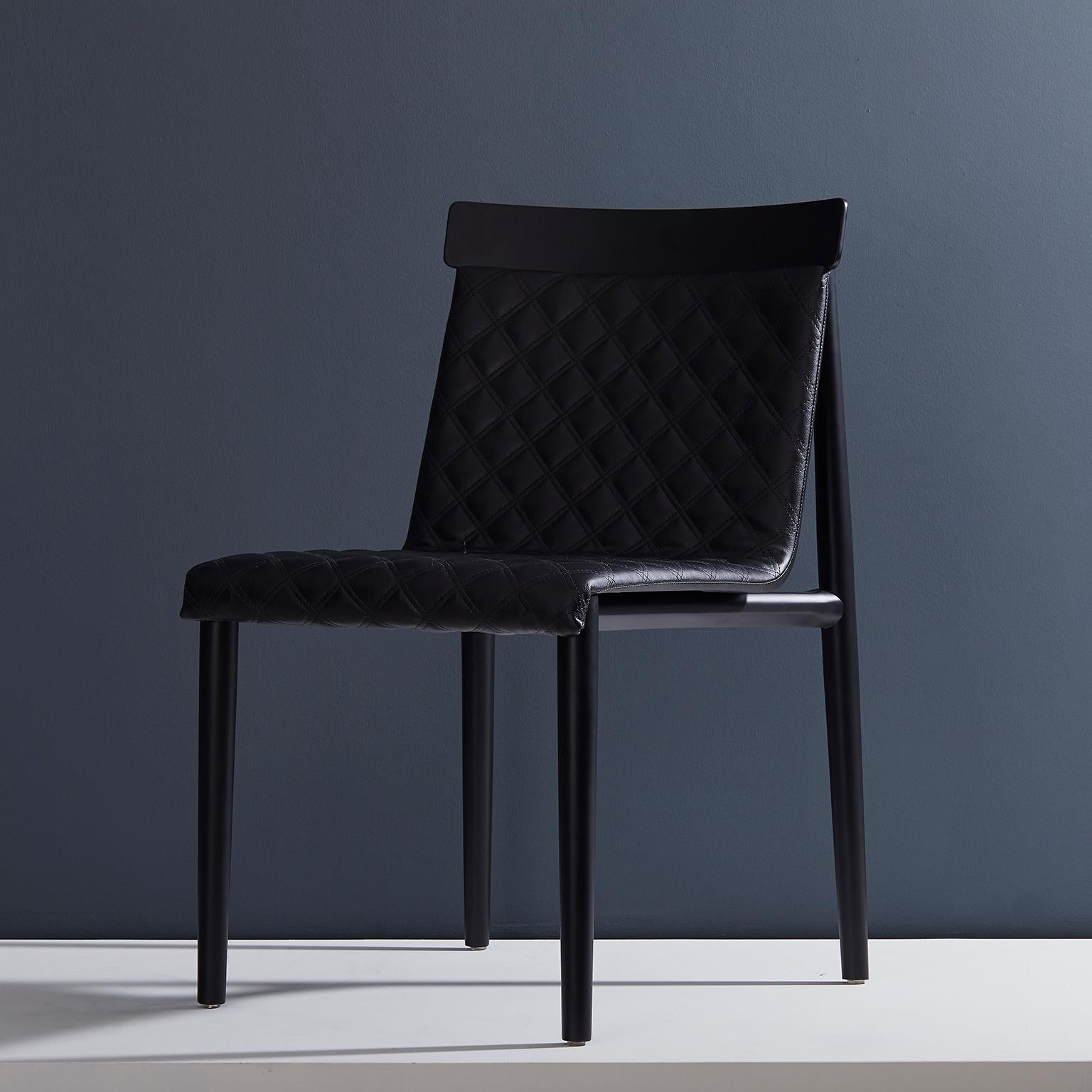 Contemporary Chair in Solid Wood, Upholstered in Leather or Textiles For Sale 4