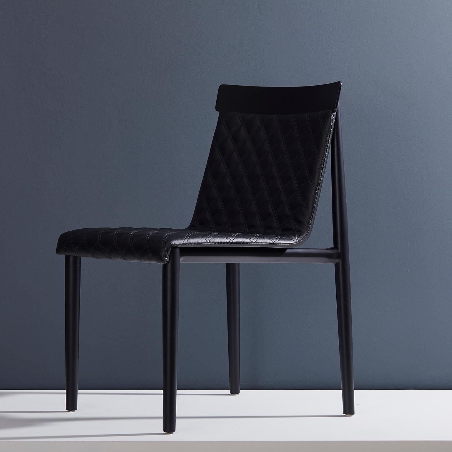 Contemporary Chair in Solid Wood, Upholstered in Leather or Textiles For Sale 6