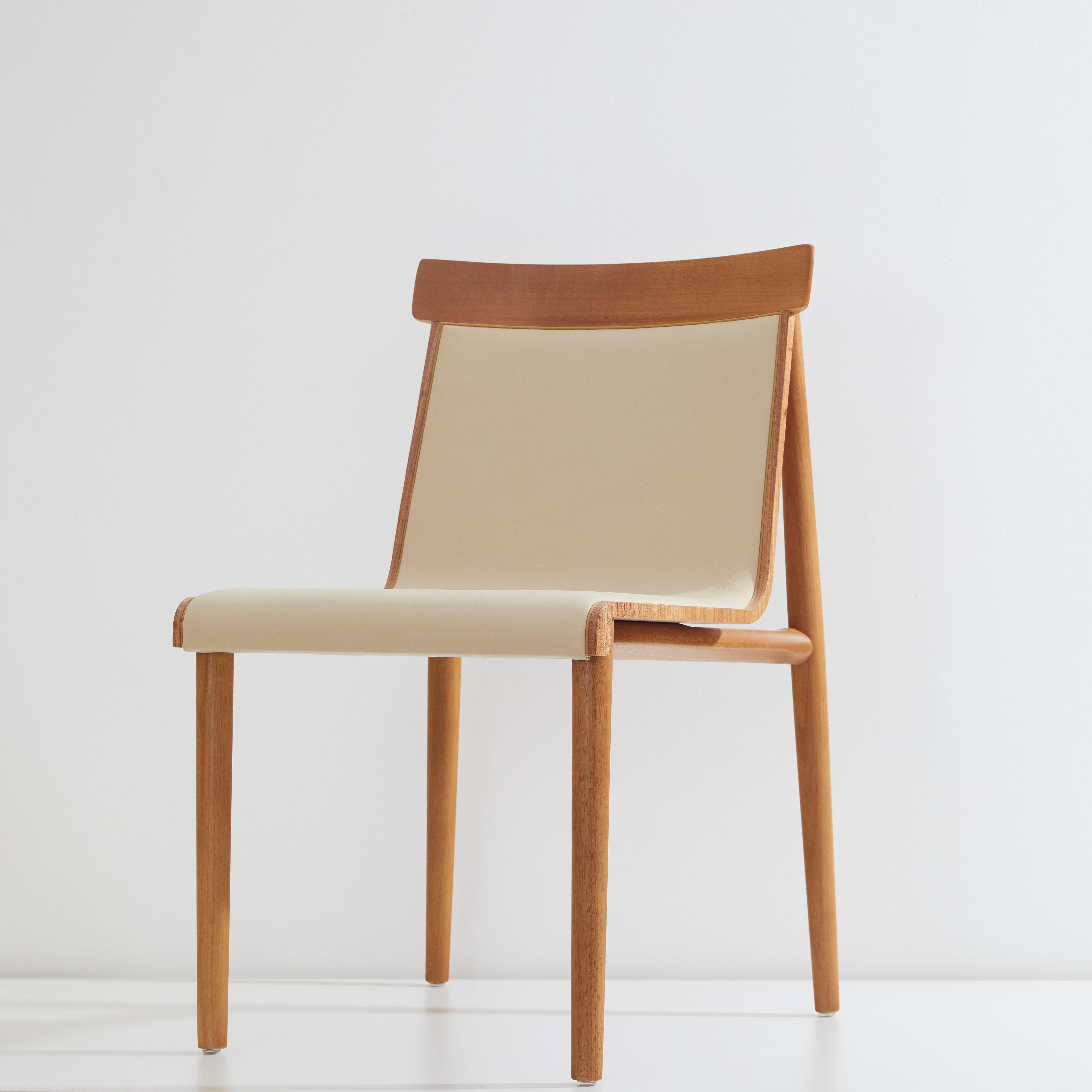 Contemporary Chair in Solid Wood, Upholstered in Leather or Textiles with Arms For Sale 7