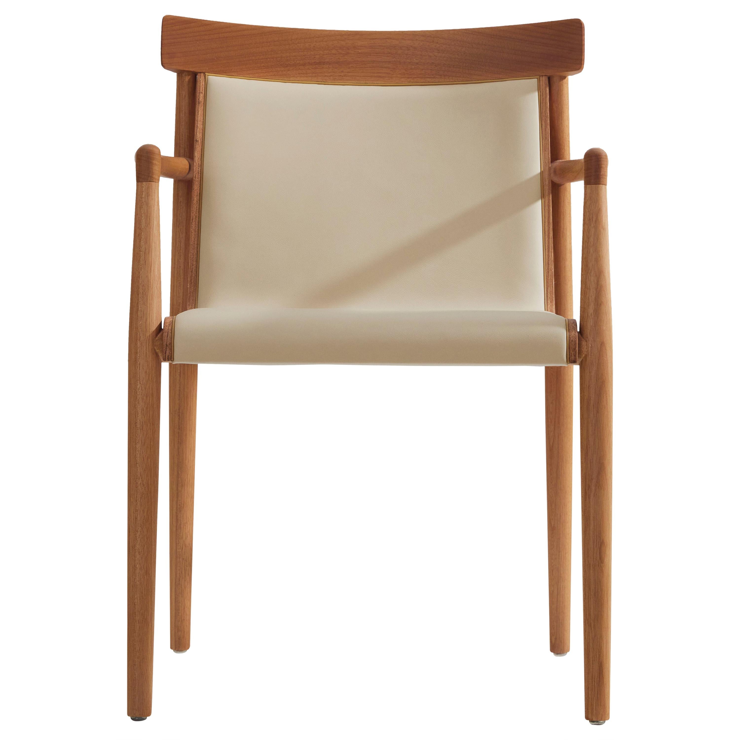 Contemporary Chair in Solid Wood, Upholstered in Leather or Textiles with Arms