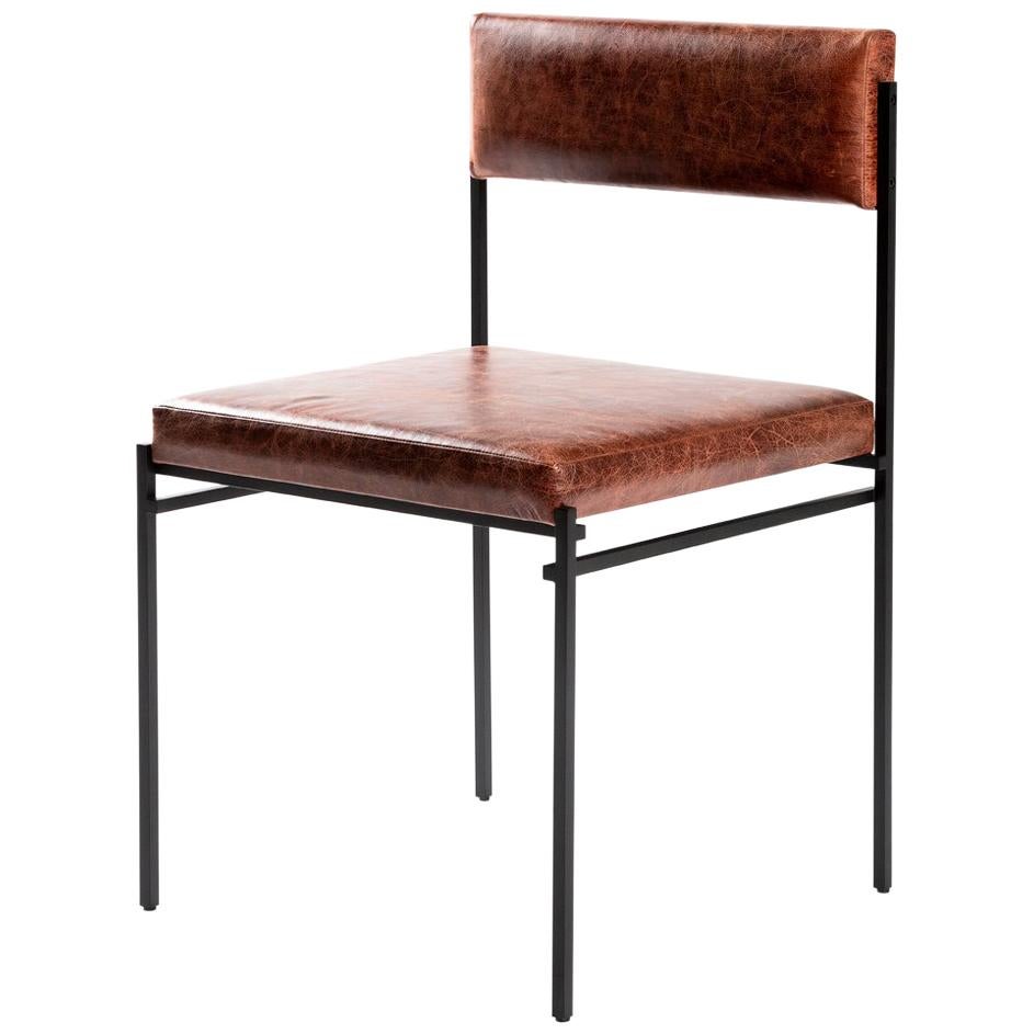 Minimalist Brazilian Chair  "Joao" by Samuel Lamas in leather ch88 For Sale