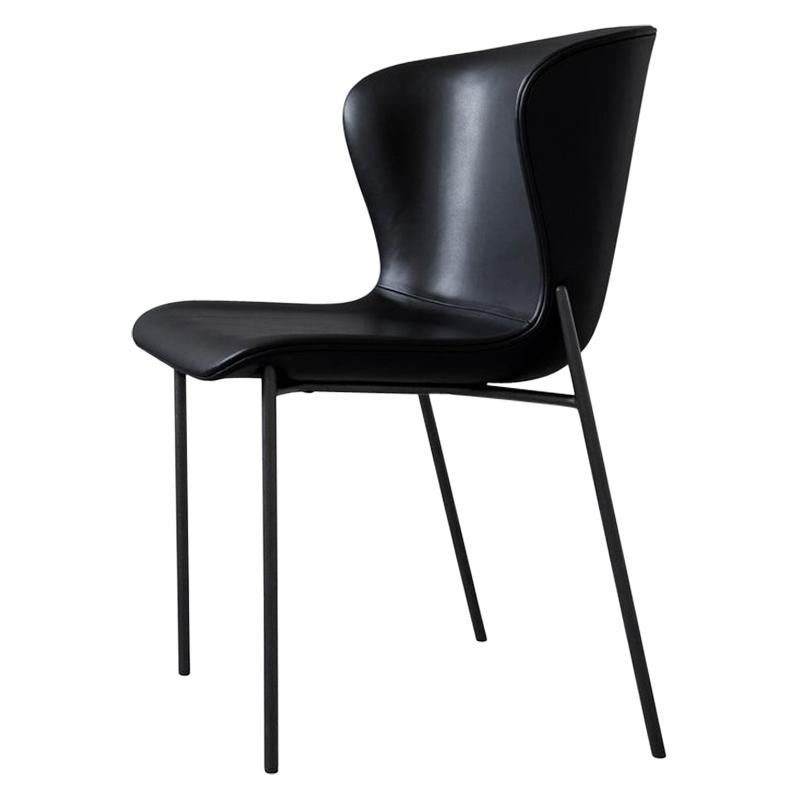 Contemporary Chair 'Pipe' Black Leather Bolero, Black Legs  For Sale