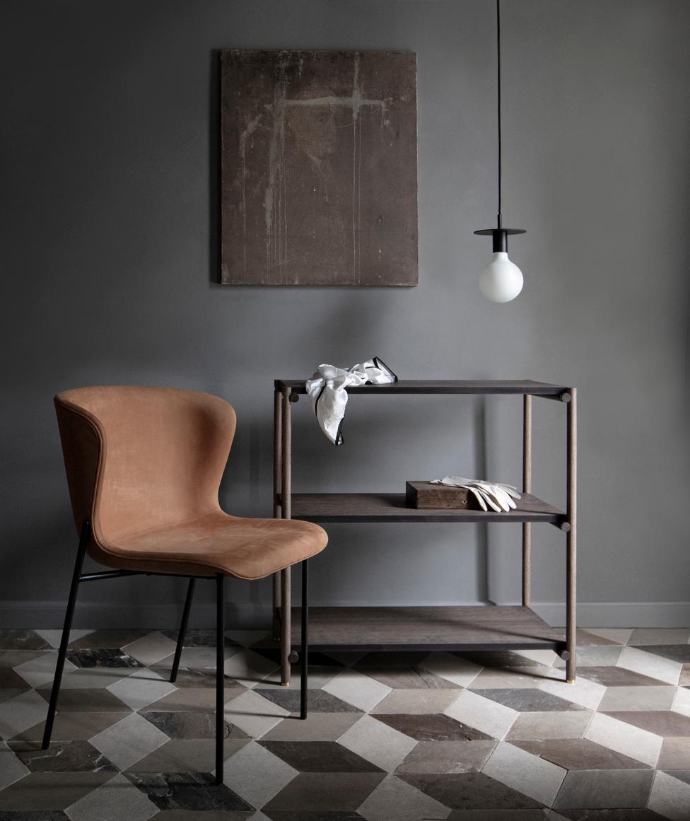 Organic Modern Contemporary Chair 'Pipe' with Bouclé, Karakorum 003, Brass Frame For Sale