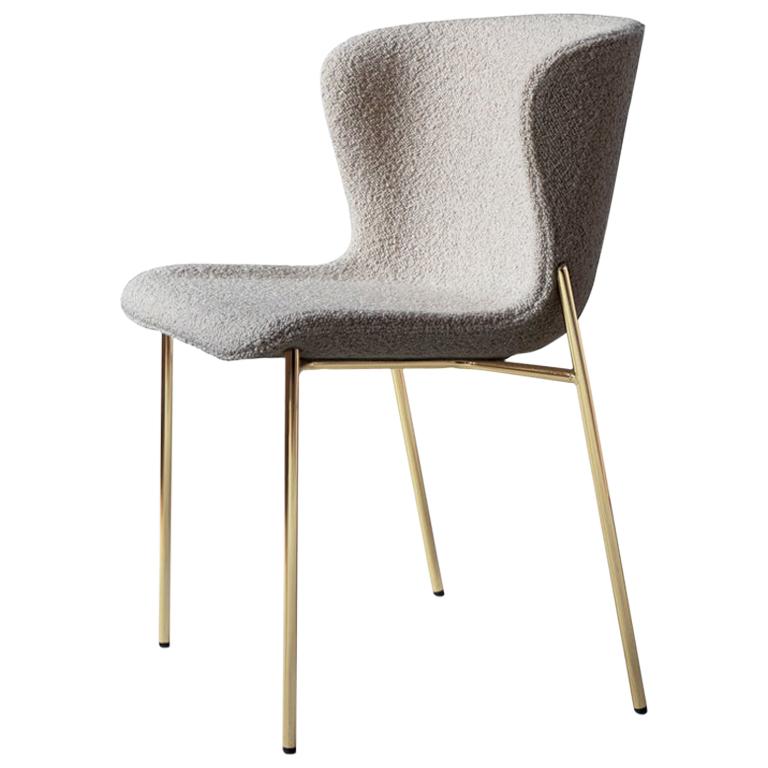 Contemporary Chair 'Pipe' with Bouclé, Karakorum 003, Brass Frame For Sale