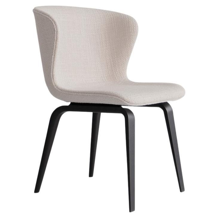 Contemporary Chair 'Pipe Wood', Legs in Black Wood, Loop Bouclé, Cream
