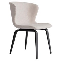 Contemporary Chair 'Pipe Wood', Legs in Black Wood, Loop Bouclé, Cream