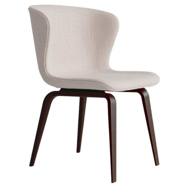 Contemporary Chair 'Pipe Wood', Legs in Smoked Wood, Loop Bouclé, Cream For Sale