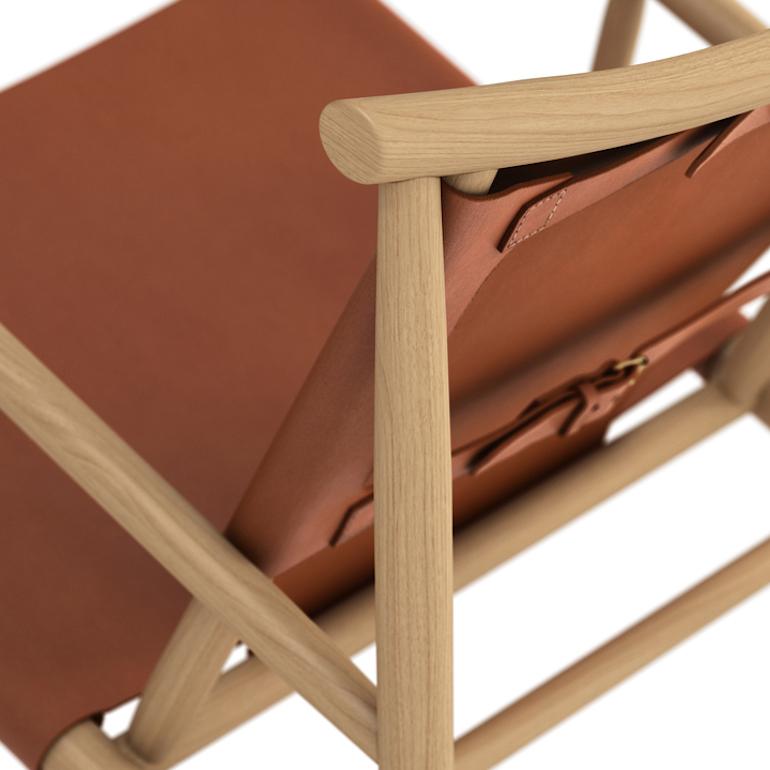 Scandinavian Modern Contemporary Chair 'Samurai' by Norr11, Natural Oak & Brandy Leather For Sale