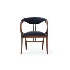 Contemporary Chair, Walnut Color/Black Faux Leather, Set of 8