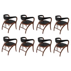 Contemporary Chair, Walnut Color/Black Faux Leather, Set of 8