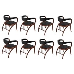 Sedia contemporanea, colore noce/ ecopelle nera, set da 8
