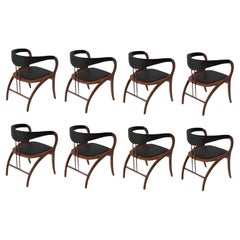 Contemporary Chair, Walnut Color/Black Faux Leather, Set of 8