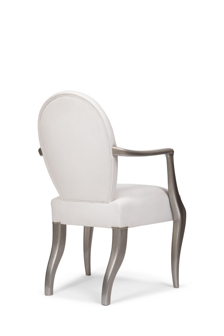 Polished Contemporary Chair with Armrests, Wood Frame, Made in Italy For Sale