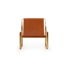 Timeless Contemporary Chaise Lounge Aged Brass Steel & Natural Tobacco Leather
