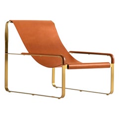 Timeless Contemporary Chaise Lounge Aged Brass Steel & Natural Tobacco Leather