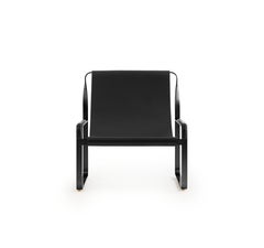 Classic Minimal Contemporary Chaise Lounge Black Smoke Metal & Black Leather