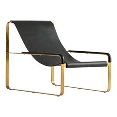 Contemporary Chaise Longue Brass Steel and Black Vegetable Saddle Leather