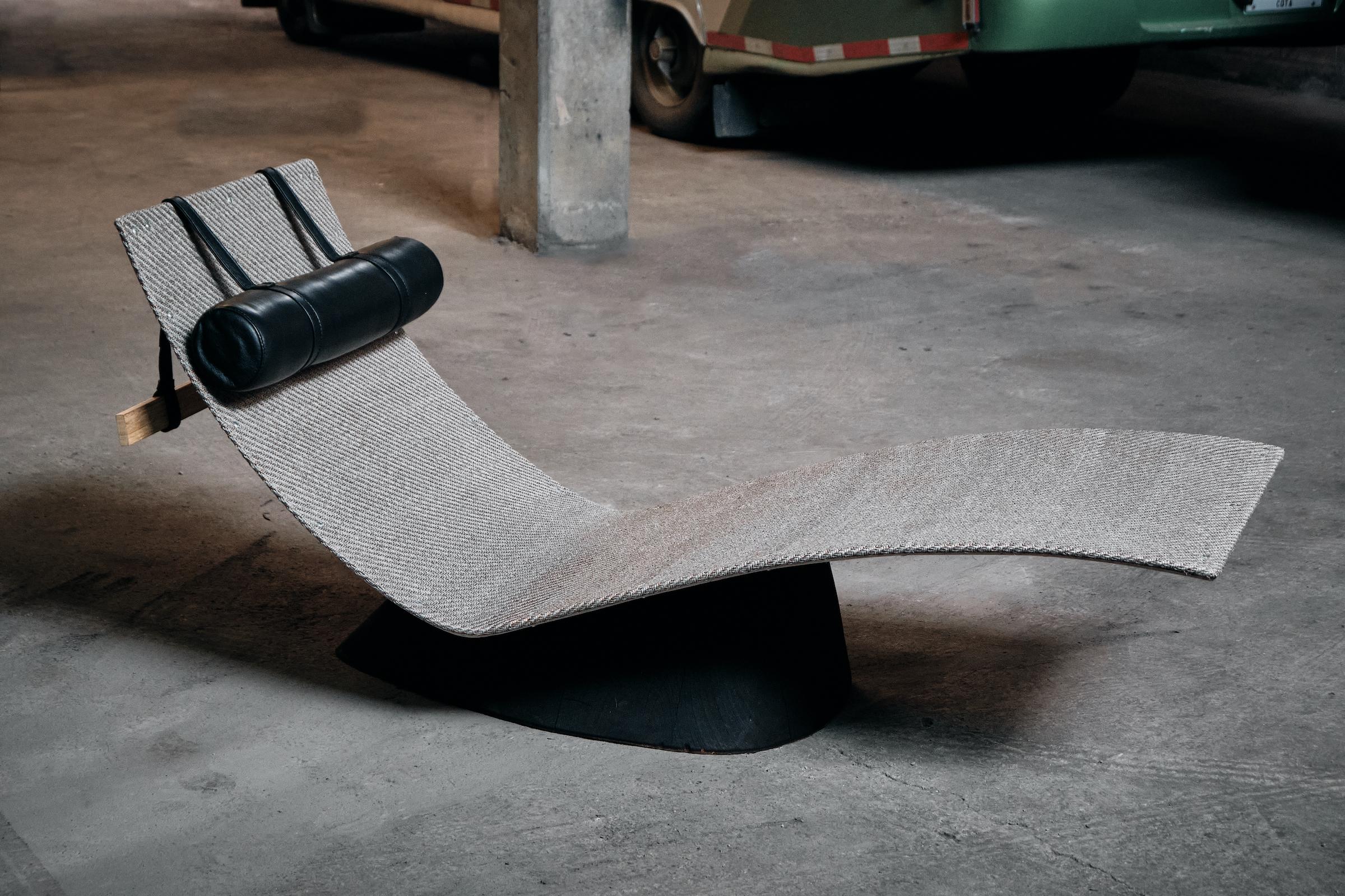 Chaise Longue Cherlon by Camilo Andres Rodriguez Marquez (aka CarmWorks)

Fique and copper fabric / Burnt wood or natural

Each piece is made to order and hand crafted by the artist.

Dimensions: H. 84 x 152 x 65 cm

--

Camilo Andres