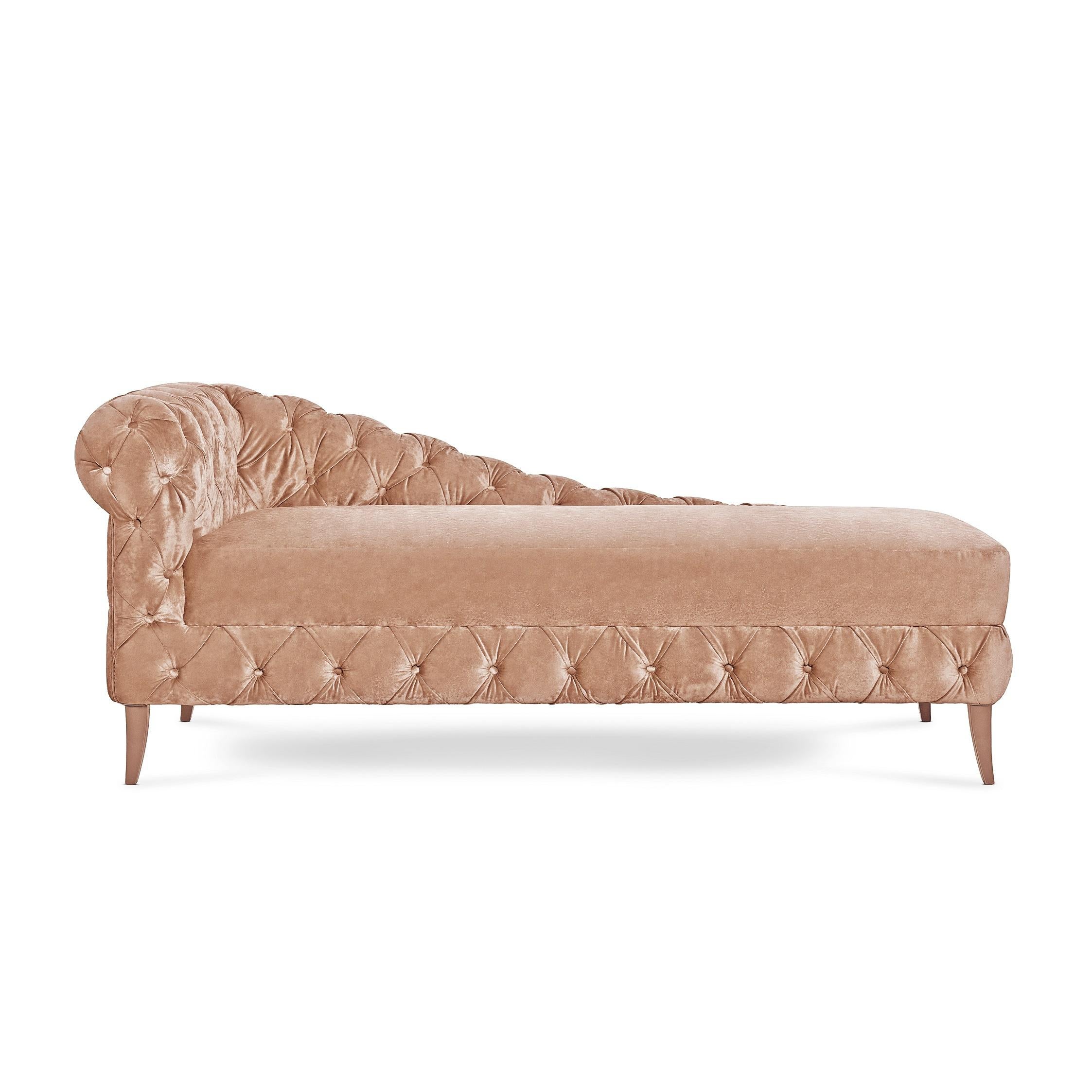 Contemporary chaise lounge Offered in Button & Capitonnée Tufting For Sale 2