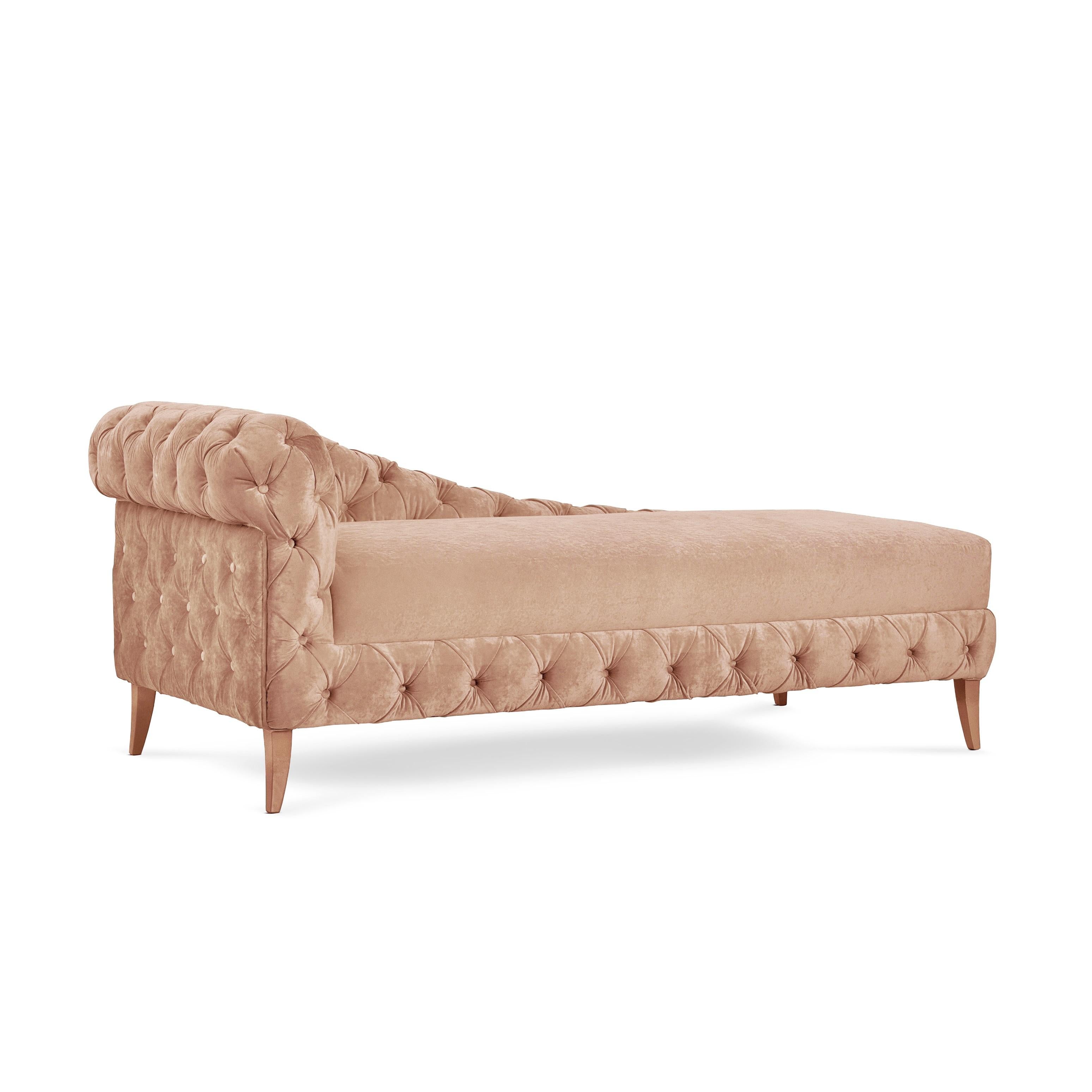 Contemporary chaise lounge Offered in Button & Capitonnée Tufting For Sale 3