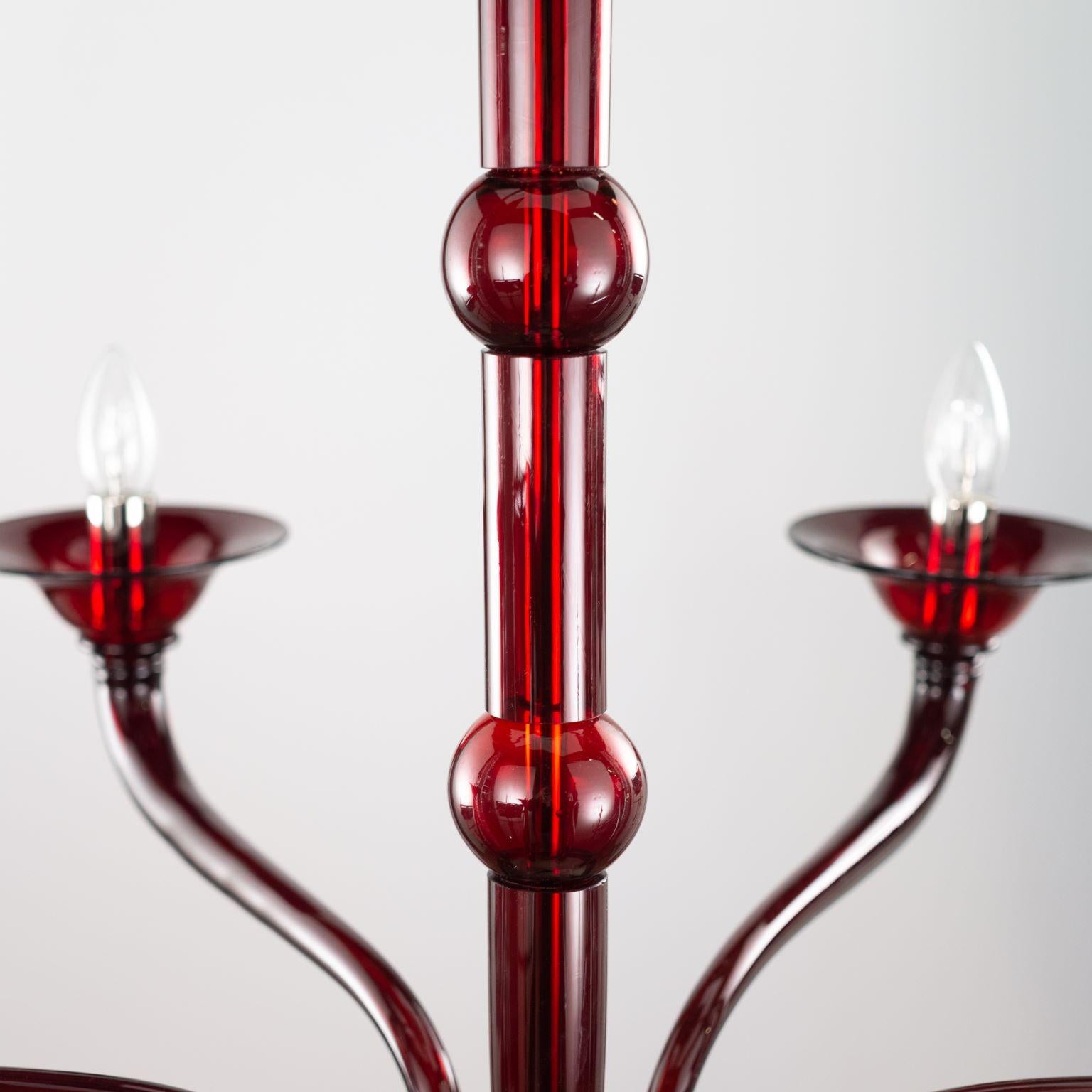 Contemporary Chandelier, 6 Arms Red Murano Glass by Multiforme in stock For Sale 4