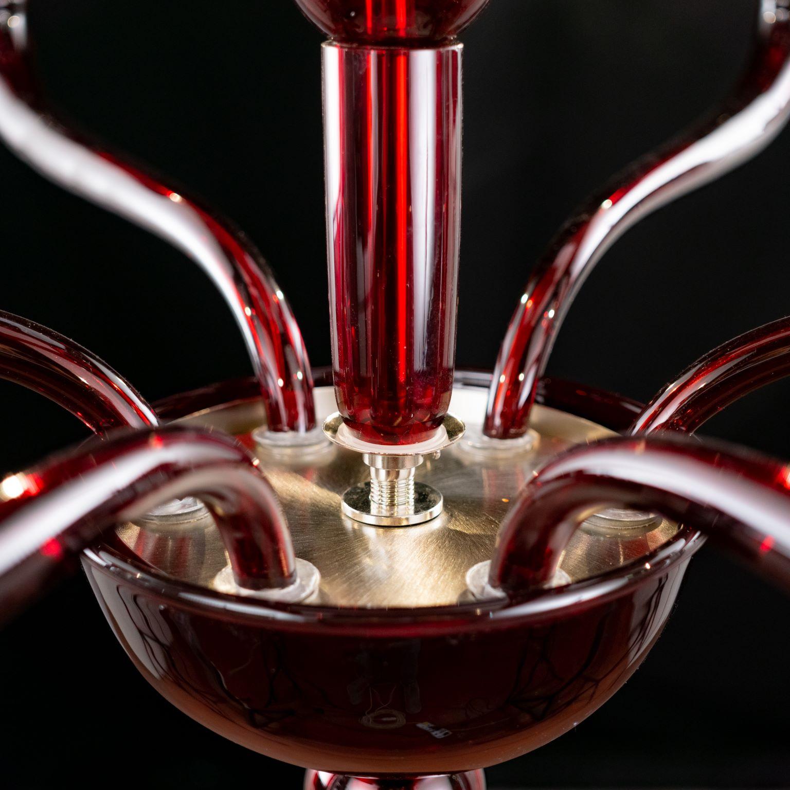 Lampadario contemporaneo a 6 bracci in vetro di Murano rosso di Multiforme in stock in vendita 1
