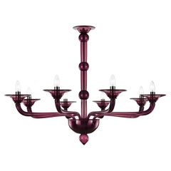 Contemporary Chandelier, 8 Arms Aubergine Murano Glass by Multiforme 