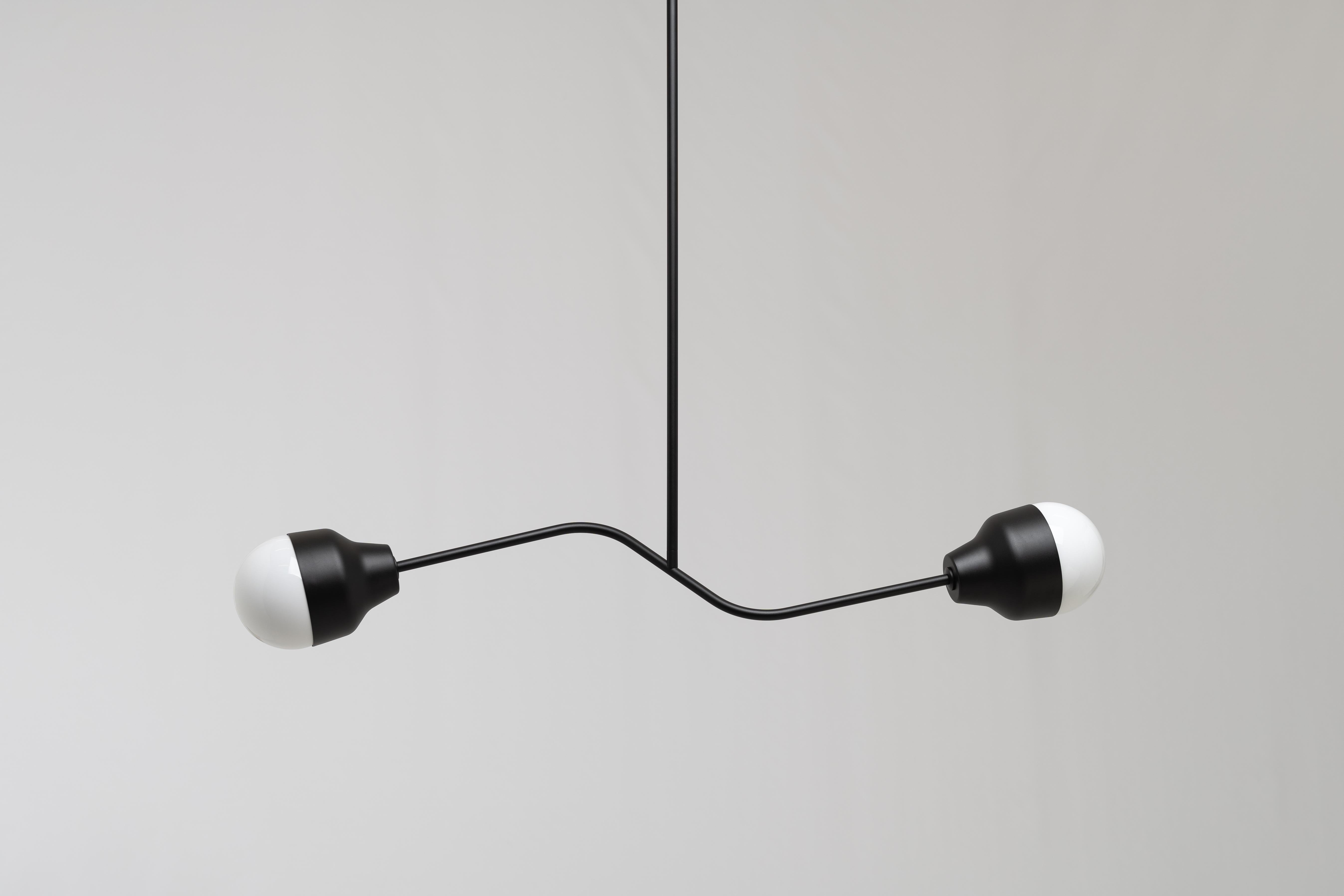 Ambiguo type-03 by Saarepera & Mae
Chandelier

Materials: mouth-blown Murano glass / stainless steel and aluminum
Light source: Built-in LED 100-240V / Dimmable

Dimensions: 
L 126 cm / 49.6 in
W 17.5 cm / 6.9 in

Fixing: 
Hanging from a
