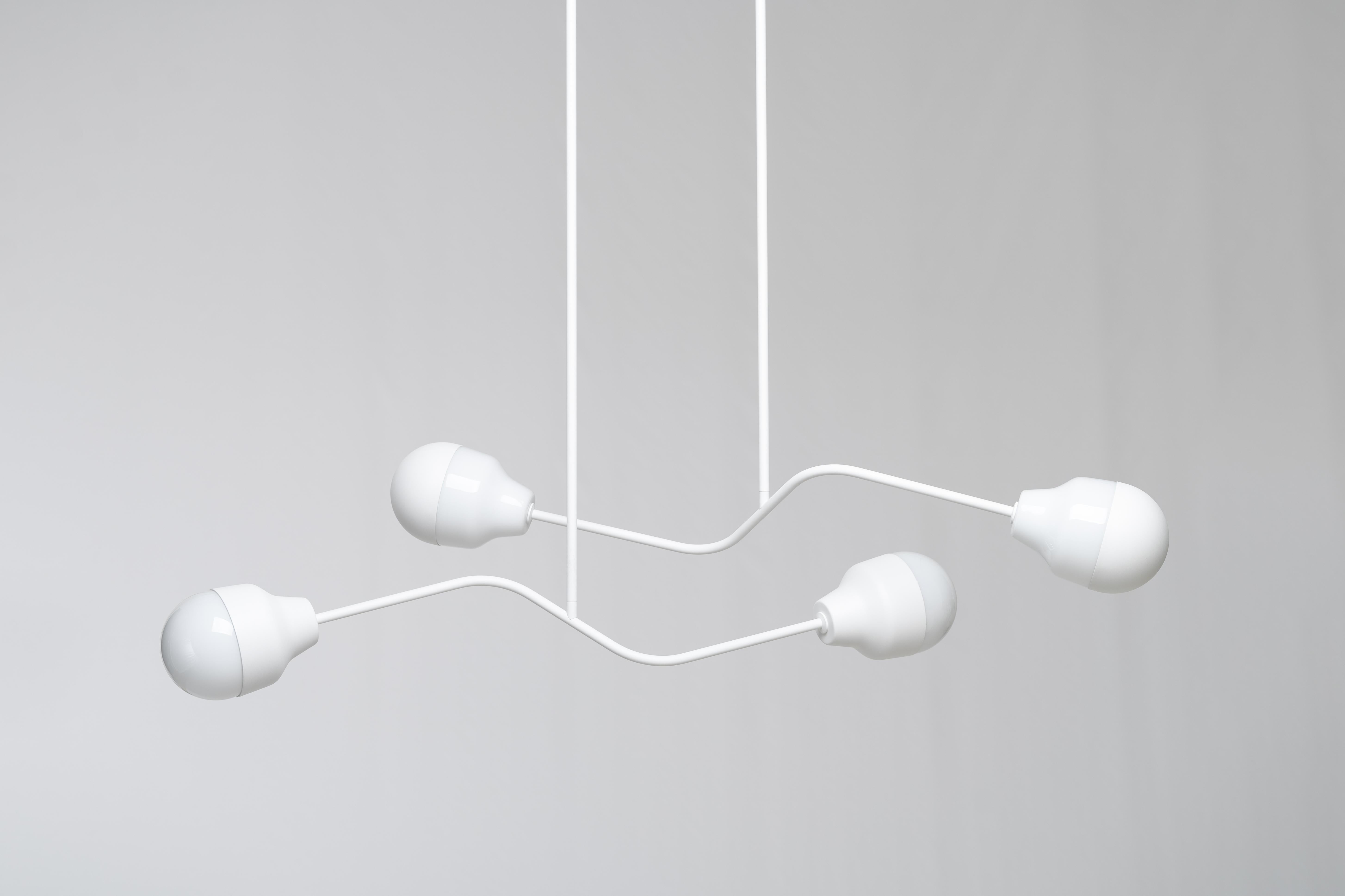 Ambiguo type-05 by Saarepera & Mae
Chandelier

Materials: mouth-blown Murano glass / stainless steel and aluminum
Light source: Built-in LED 100-240V / Dimmable

Dimensions: 
L 126 cm / 49.6 in
W 17.5 cm / 6.9 in

Fixing: 
Hanging from a