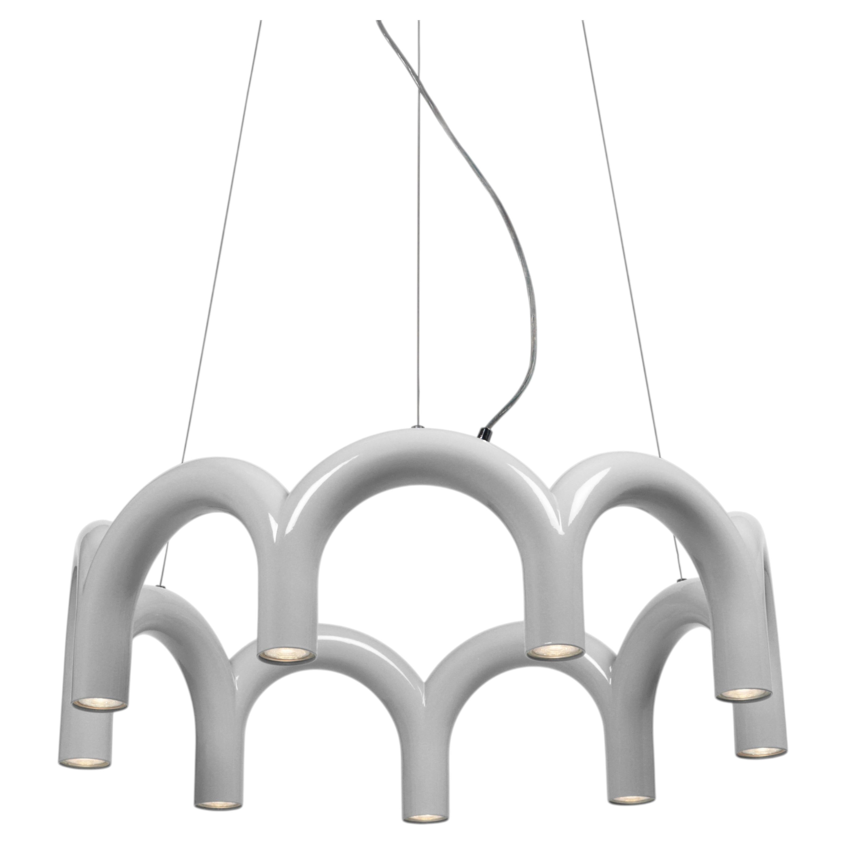 Contemporary Chandelier 'Arch Circle 76' by Oblure, White For Sale