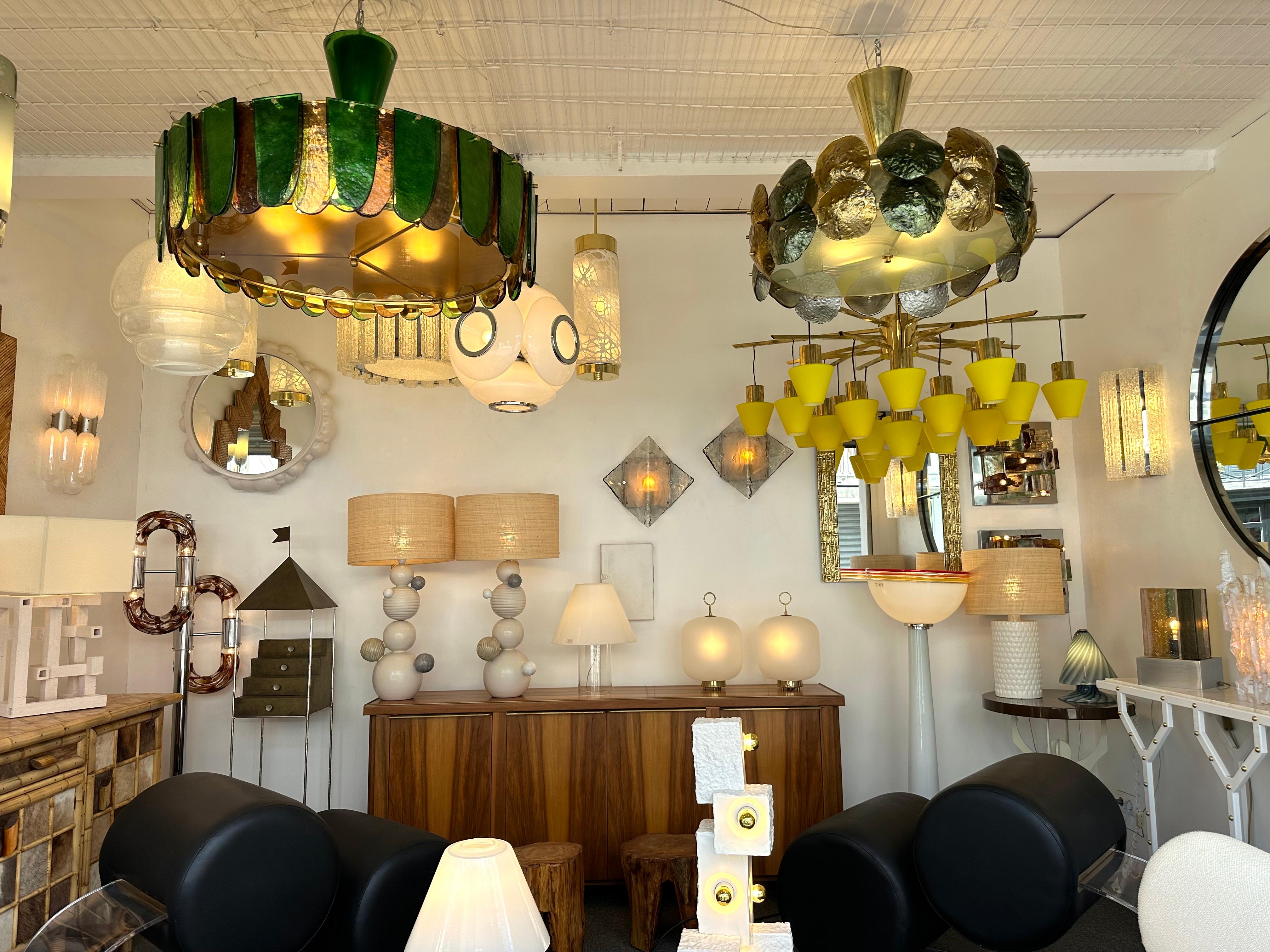 Contemporary Chandelier Brass and Murano Glass Blade, Italy For Sale 6
