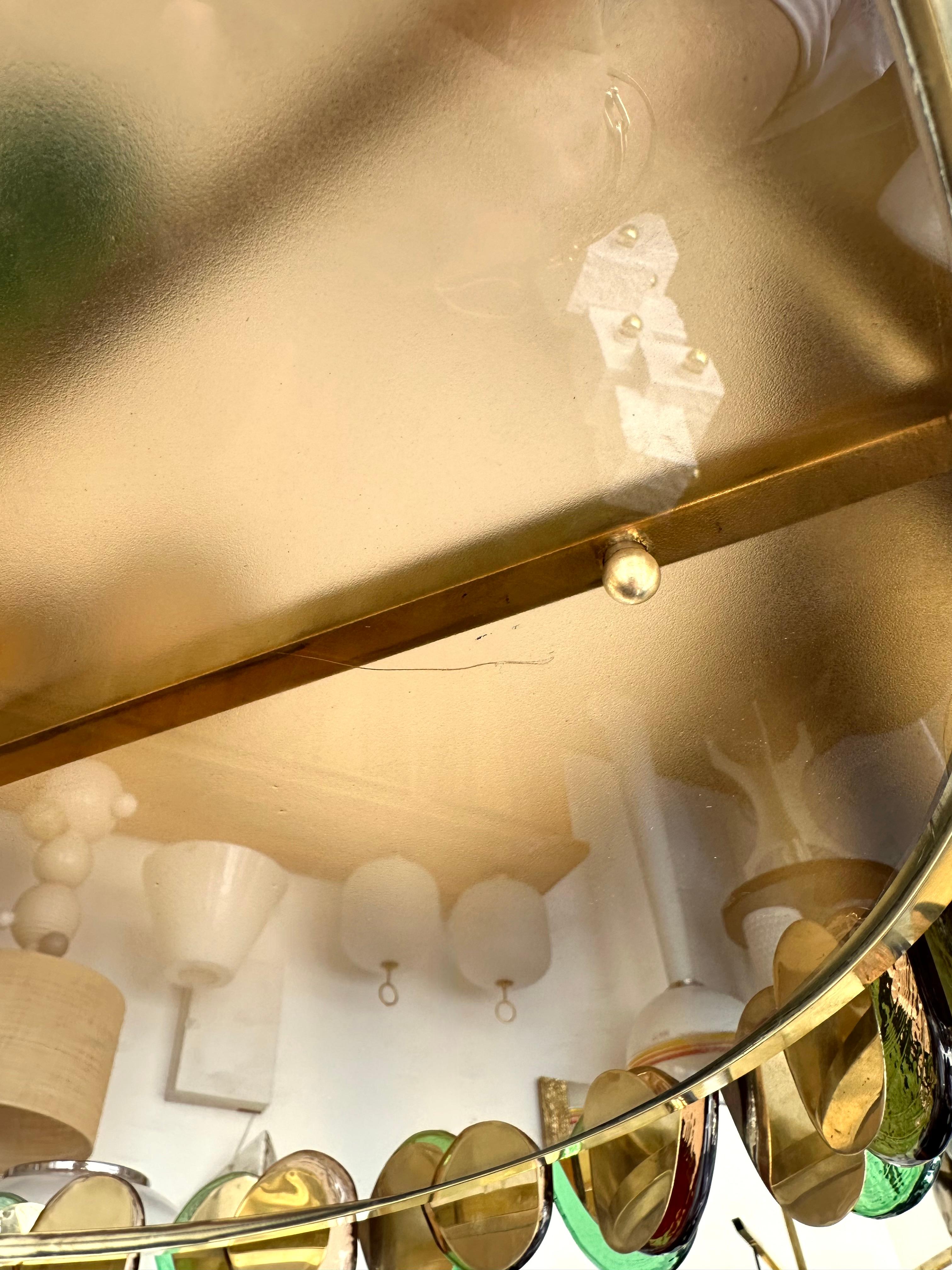 Contemporary Chandelier Brass and Murano Glass Blade, Italy For Sale 8