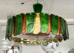 Contemporary Chandelier Brass and Murano Glass Blade, Italy