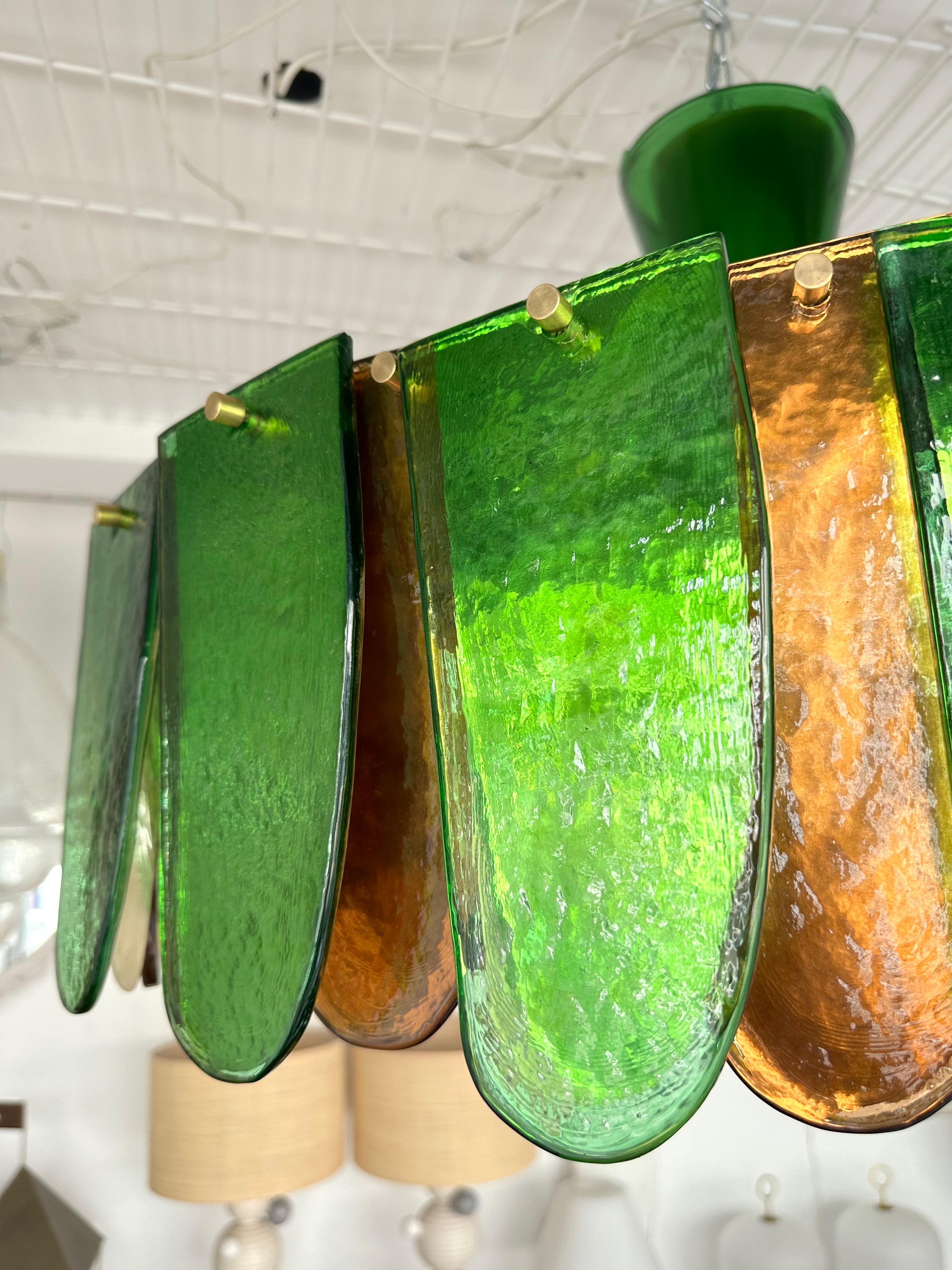 Italian Contemporary Chandelier Brass and Murano Glass Blade, Italy For Sale