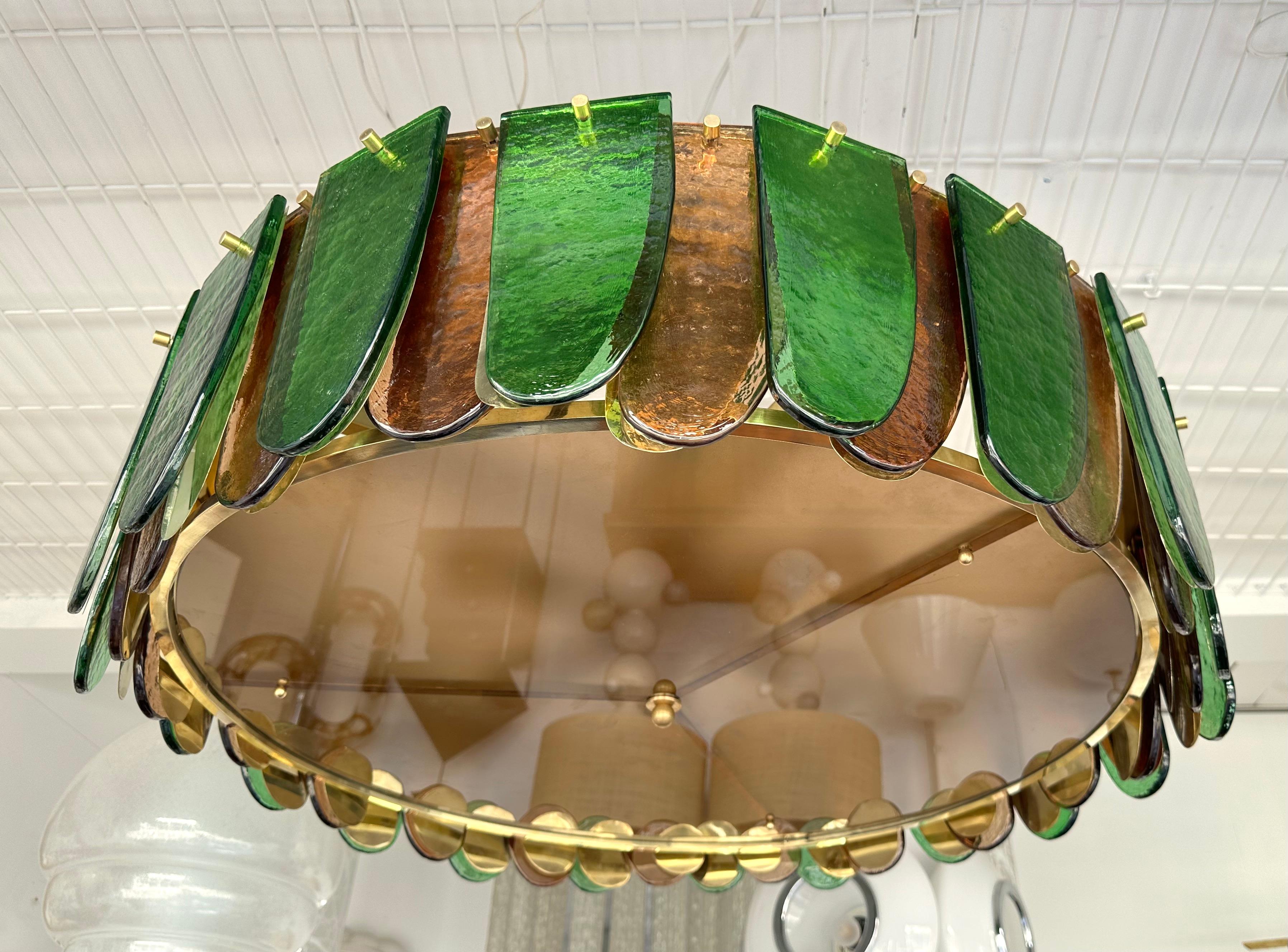 Contemporary Chandelier Brass and Murano Glass Blade, Italy For Sale 1