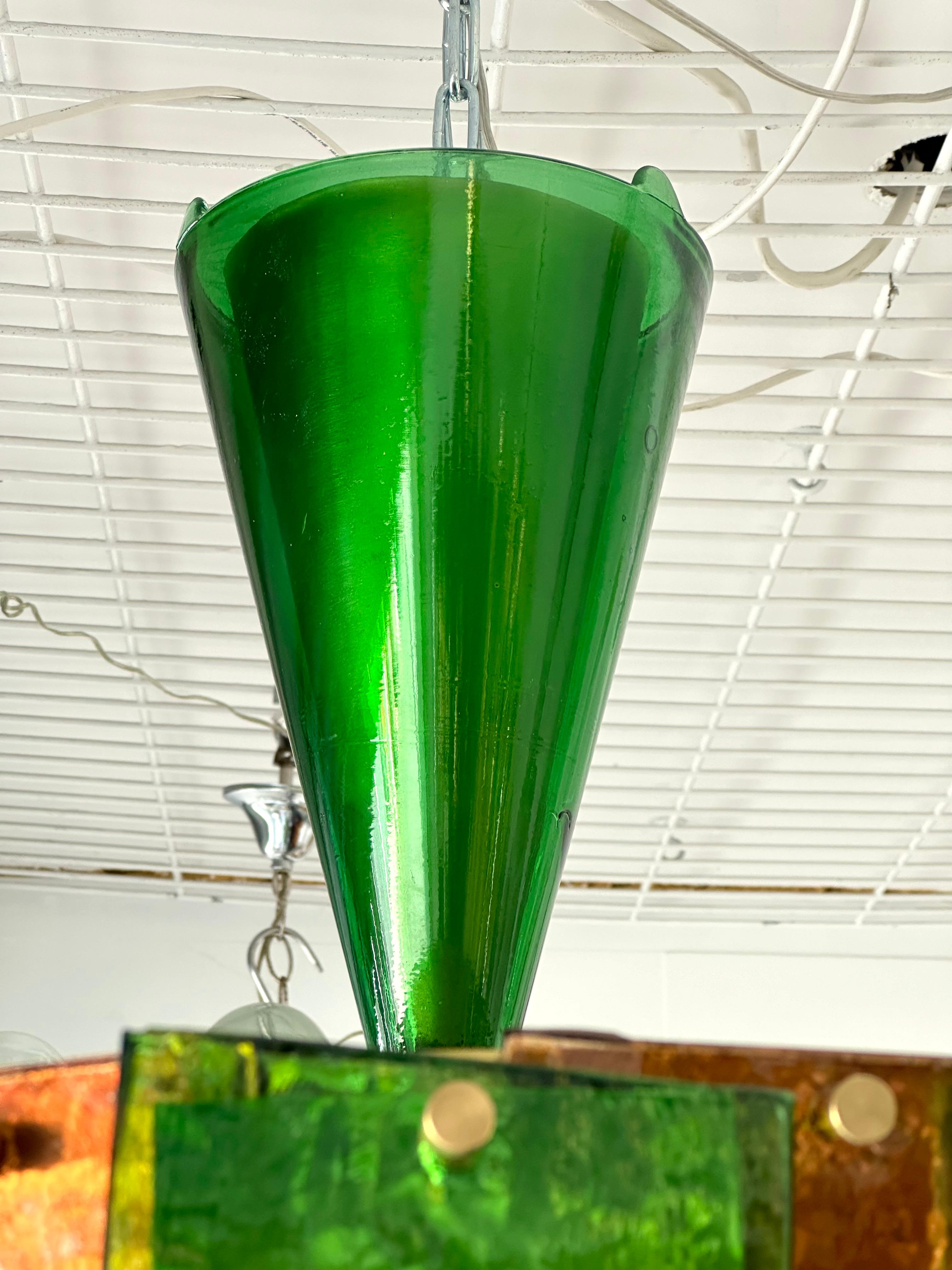 Contemporary Chandelier Brass and Murano Glass Blade, Italy For Sale 3