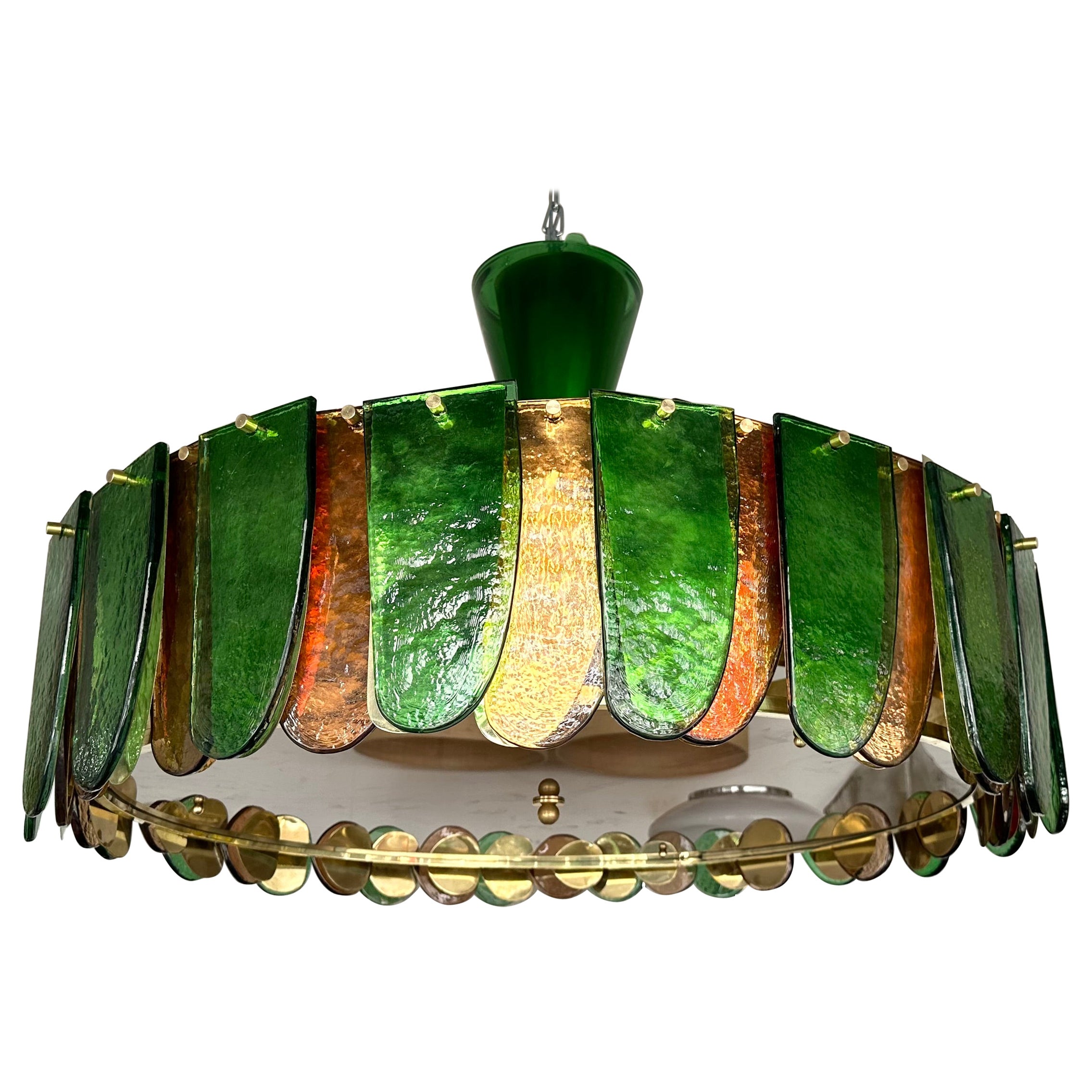 Lámpara contemporánea de latón y cristal de Murano, Italia en venta