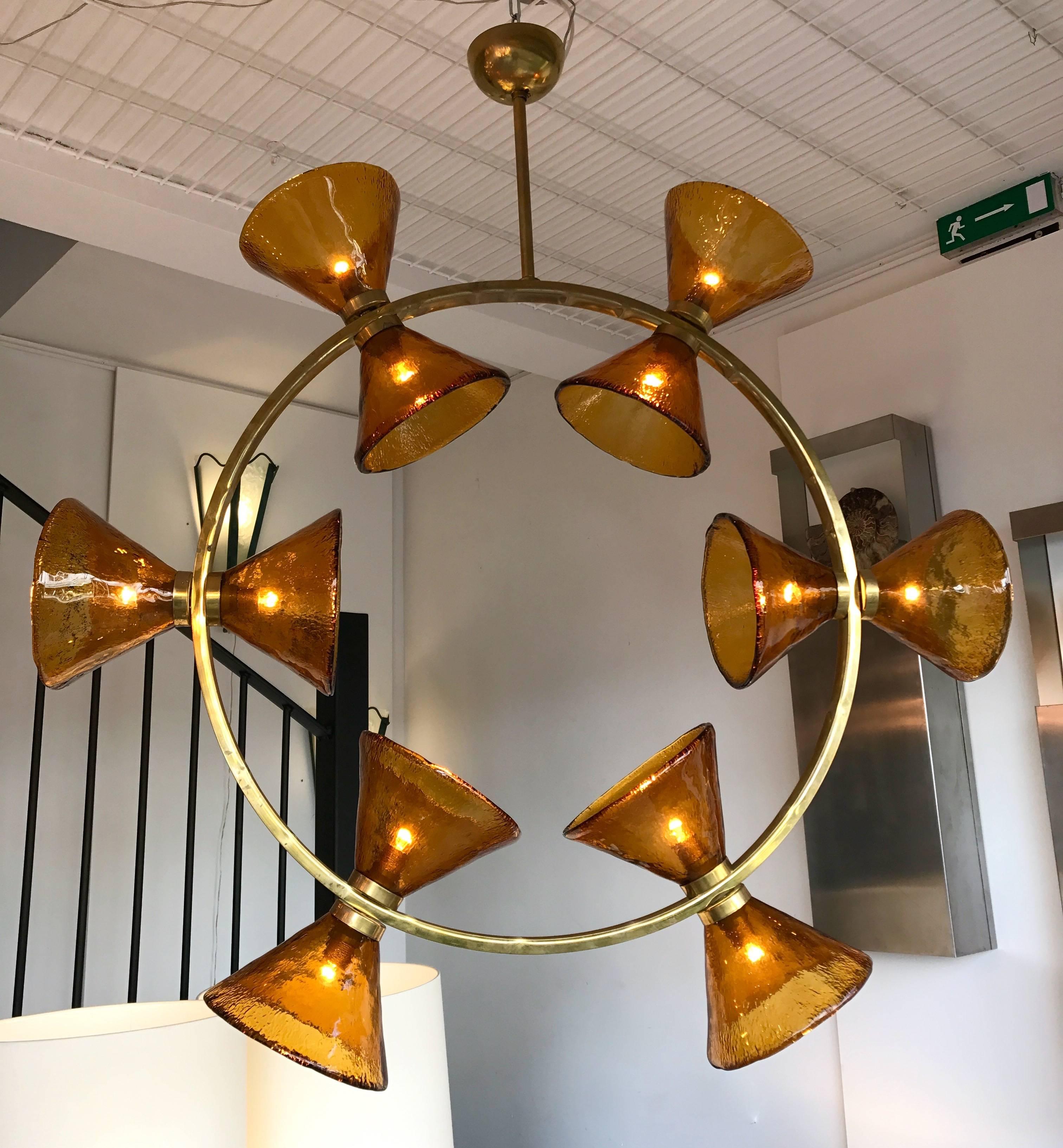 Contemporary Chandelier Circle Brass Diabolo Murano Glass, Italy In Excellent Condition For Sale In SAINT-OUEN, FR