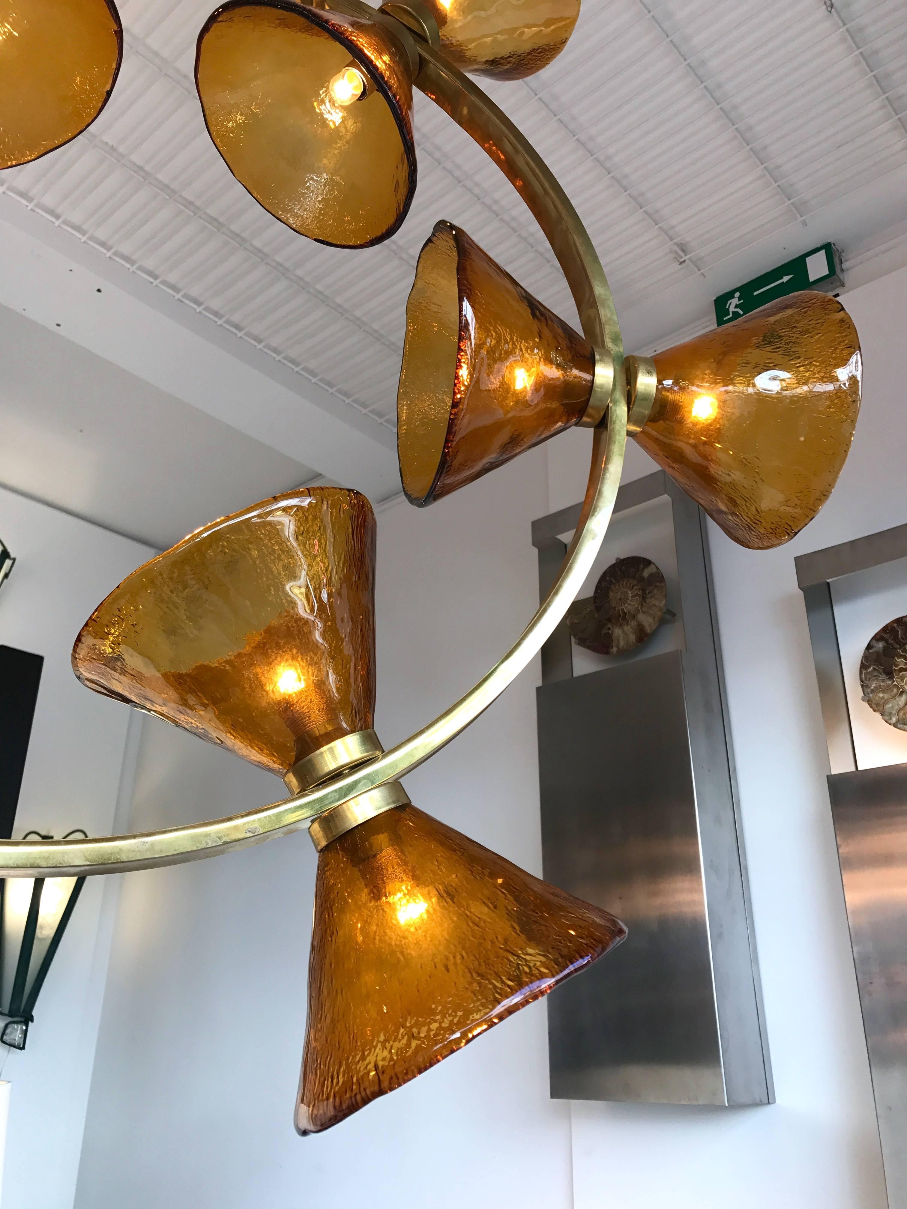 Contemporary Chandelier Circle Brass Diabolo Murano Glass, Italy 1