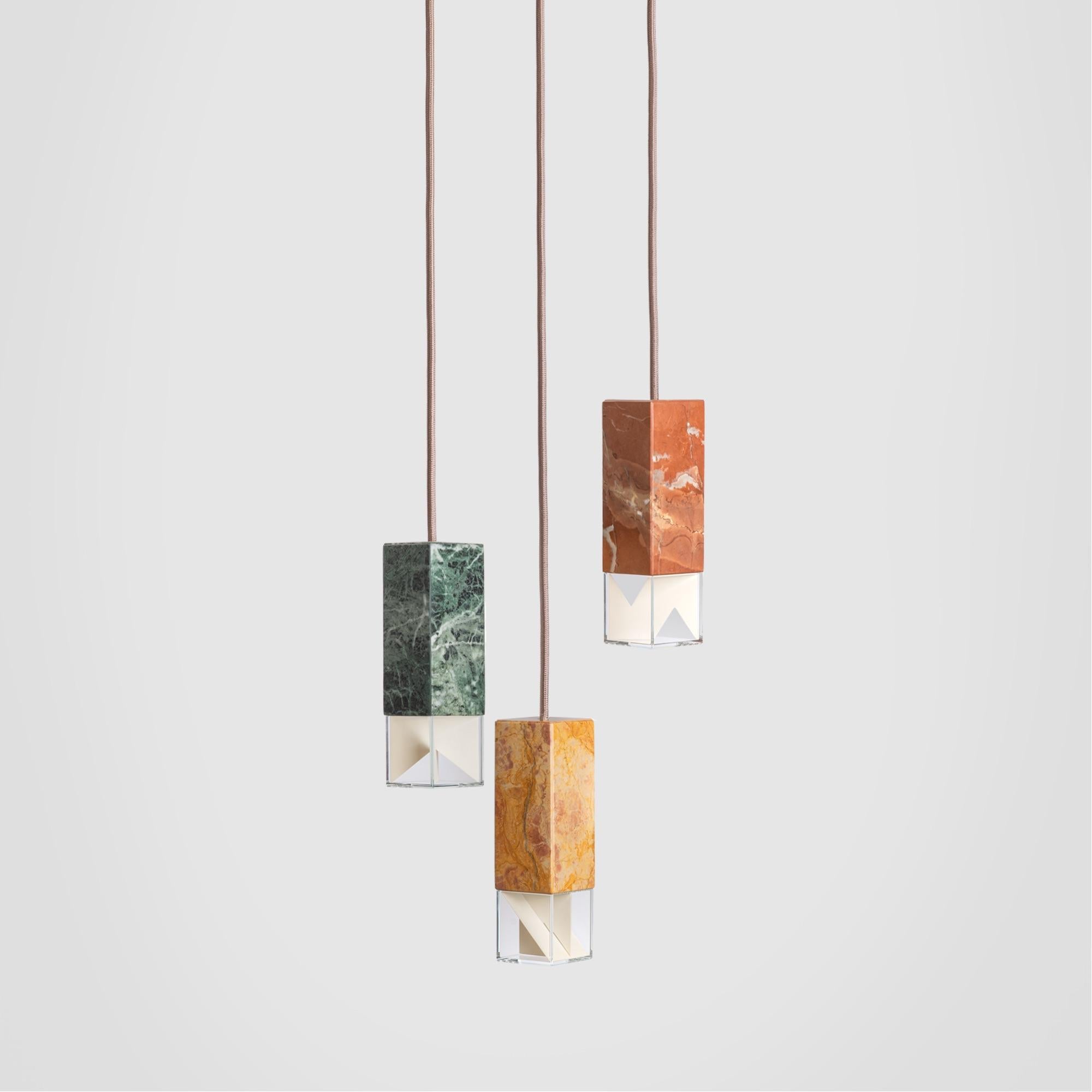 About
Contemporary Marble Trio Chandelier Handcrafted in Italy by Formaminima

Lamp/One Chandelier from Colour Edition
Design by Formaminima
Chandelier
Materials:
Body lamps handcrafted in solid marble Red Collemandina, translucent Green Alps and