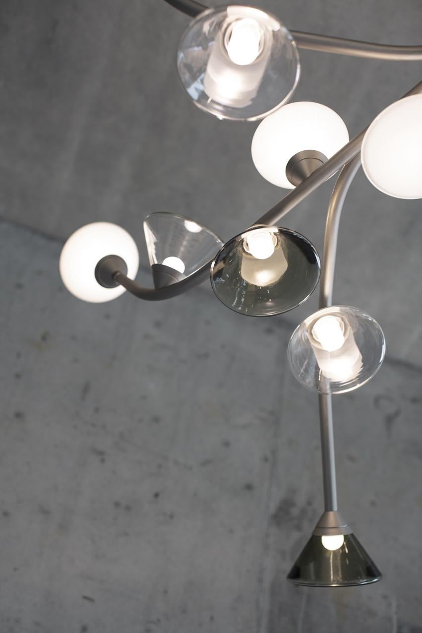 Metallo Lampadario contemporaneo 'Linfa' 565.12 di Federico Peri x TOOY, nichel in vendita