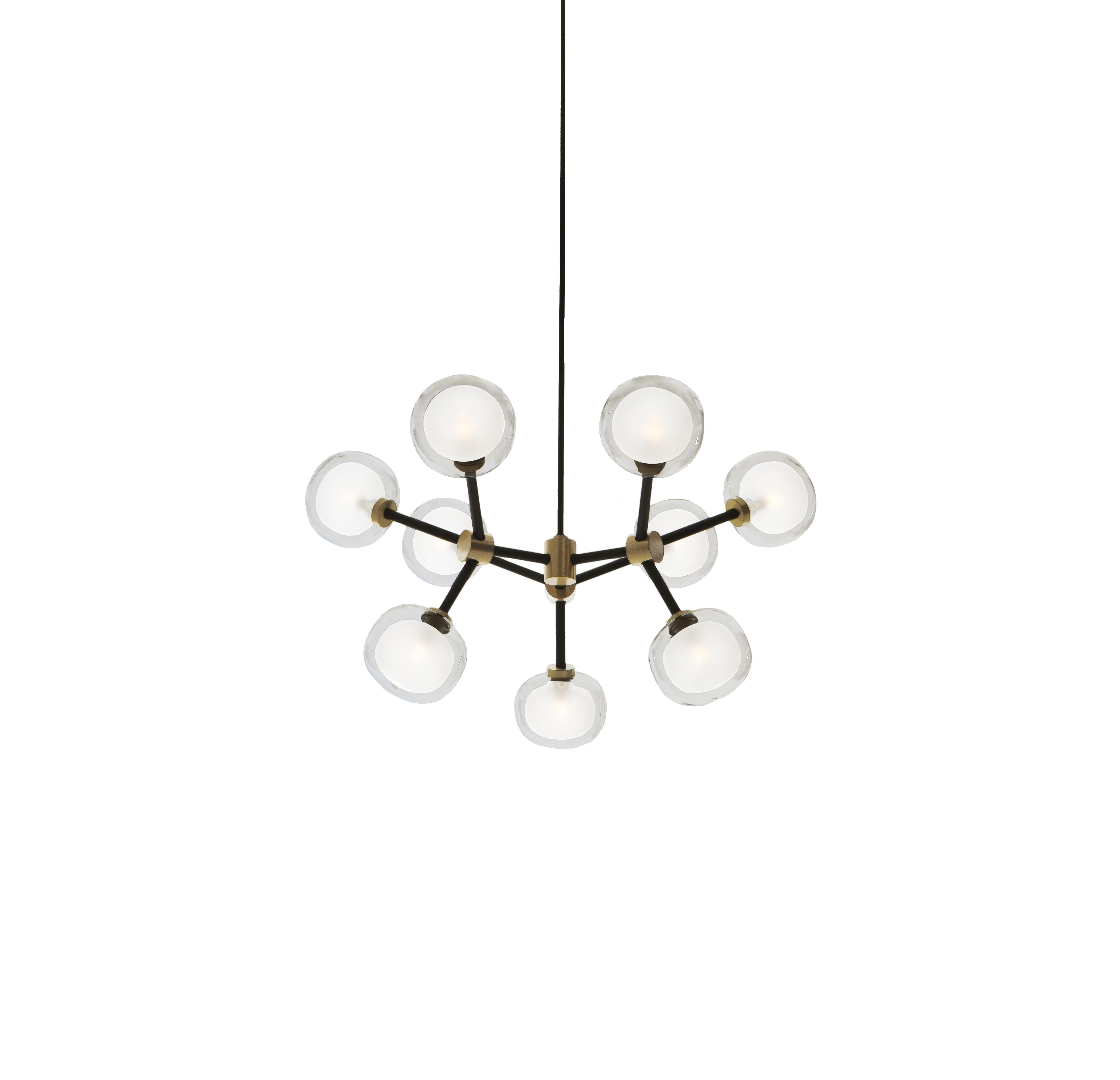 Brushed Contemporary Chandelier 'Nabila 552.19' by Tooy, Black Chrome, Smoked Glass For Sale