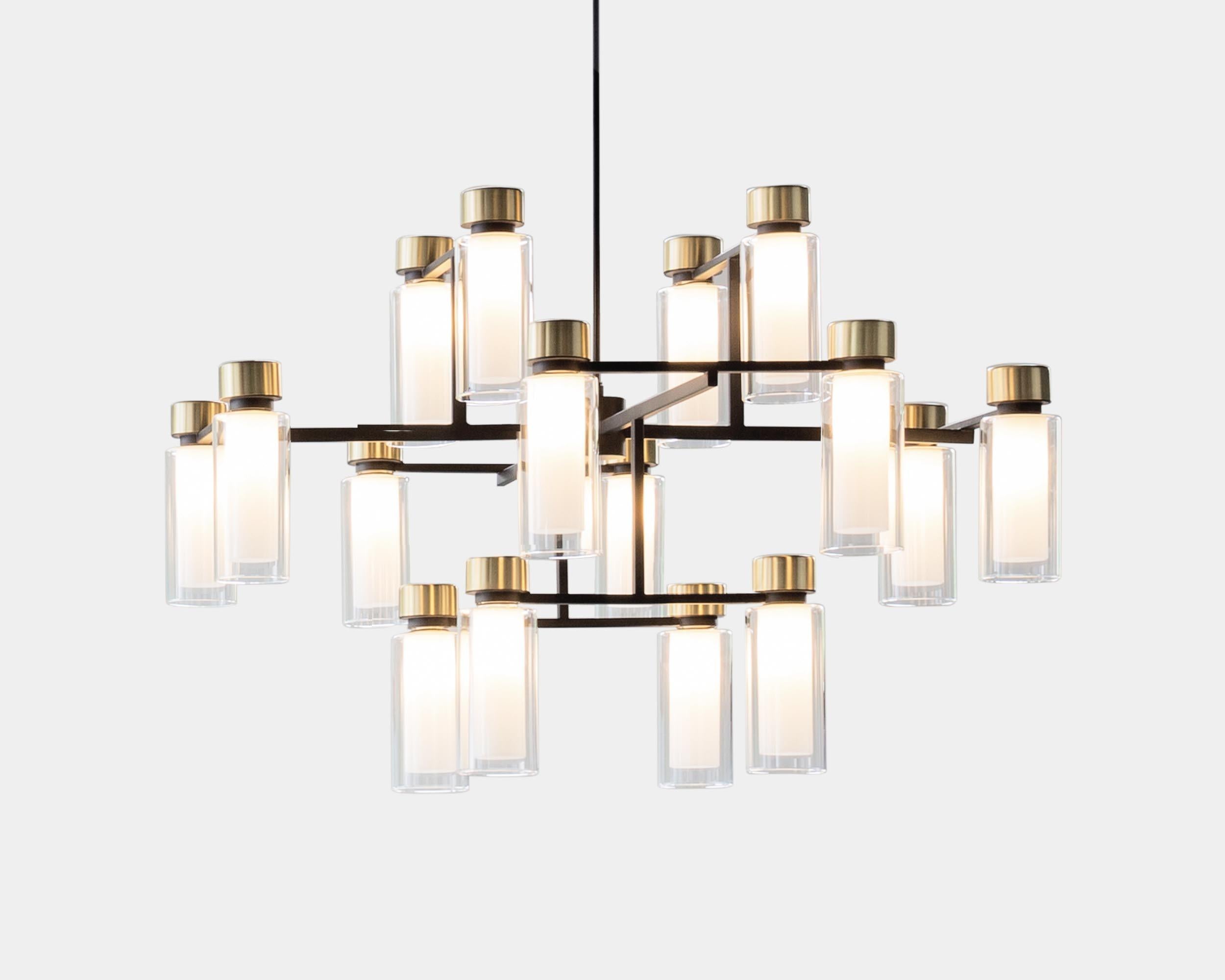 Italian Contemporary Chandelier 'Osman 560.12' by Tooy, Brushed Brass & Clear Glass For Sale