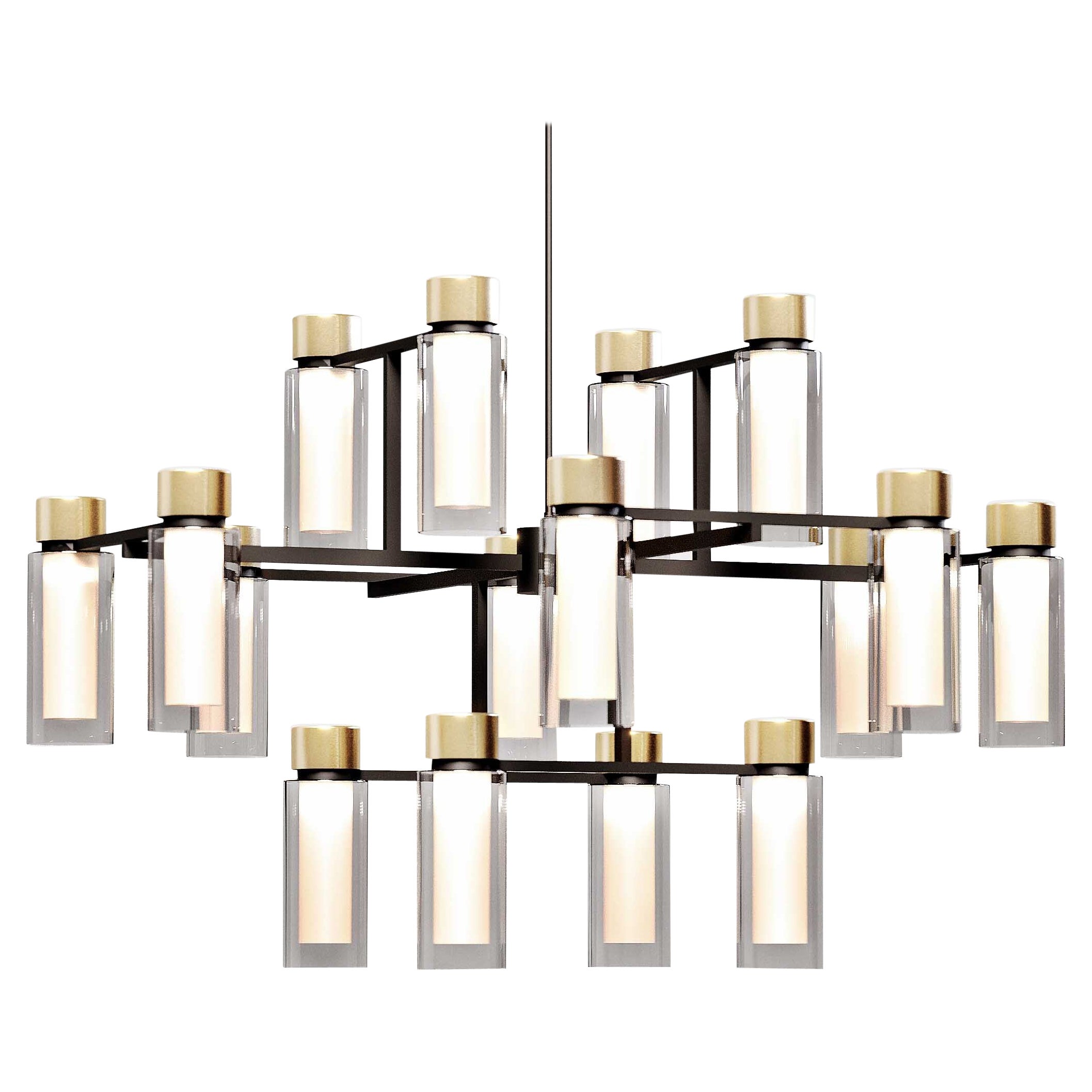 Lampadario contemporaneo 'Osman 560.16' di Tooy, ottone spazzolato e vetro fumé
