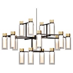 Lampadario contemporaneo 'Osman 560.16' di Tooy, ottone spazzolato e vetro fumé