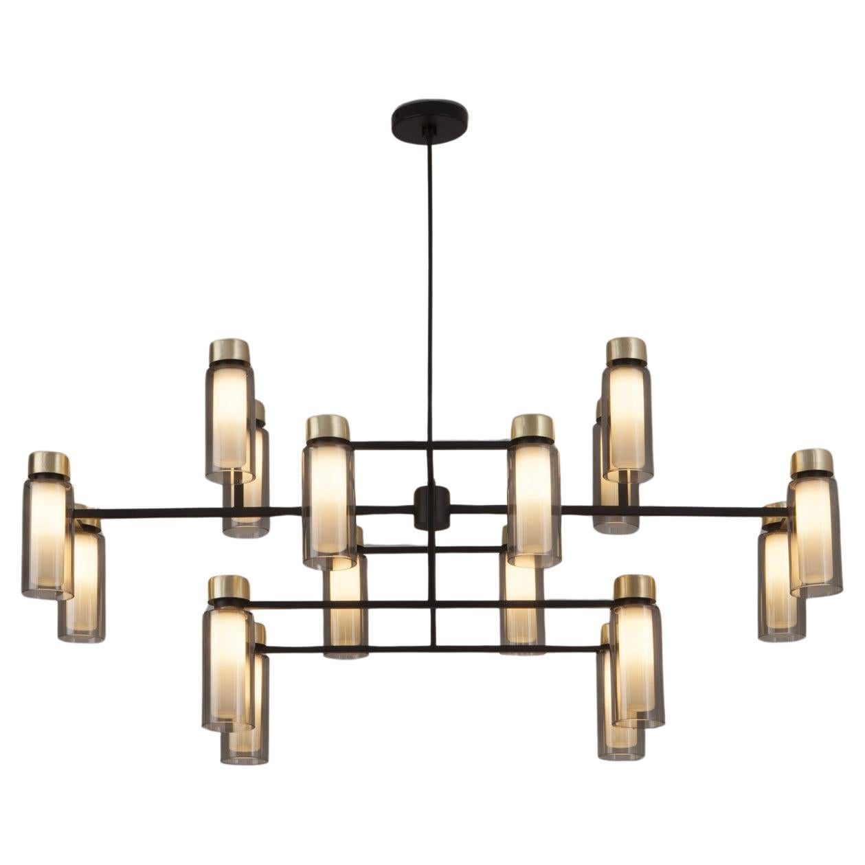 Contemporary Chandelier 'Osman 560.17' by Tooy, Brushed Brass & Smoke Glass For Sale