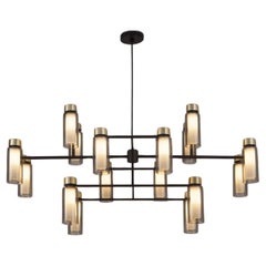 Contemporary Chandelier 'Osman 560.17' by Tooy, Brushed Brass & Smoke Glass