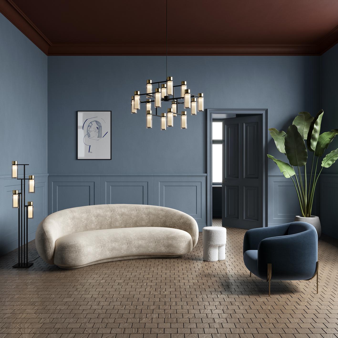 Organico moderno Lampadario contemporaneo 'Osman 560.17 Rectangular' di Tooy, ottone e vetro trasparente in vendita